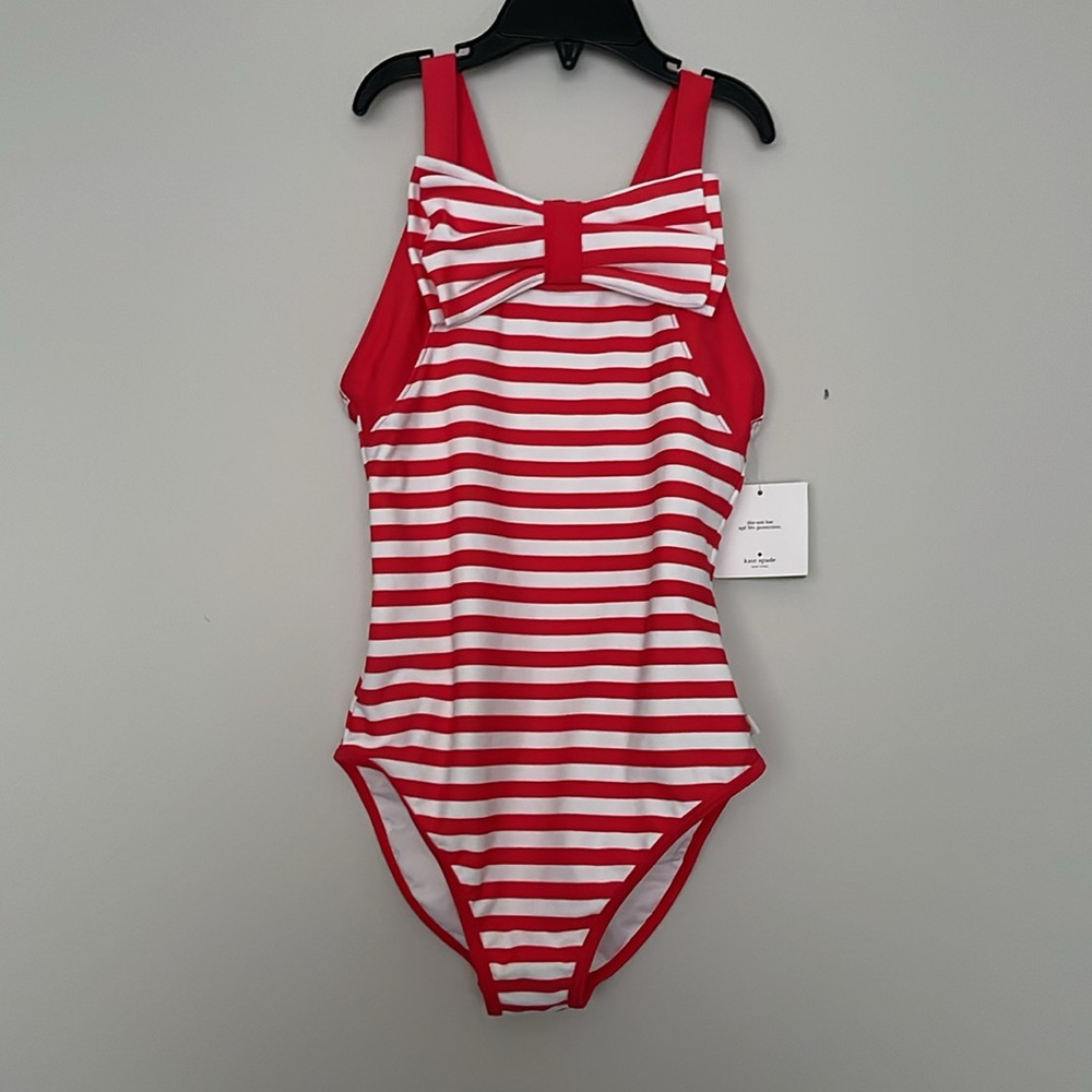 NWT Kate Spade Striped Ribbon One-piece Swimsuit Girls Size 10